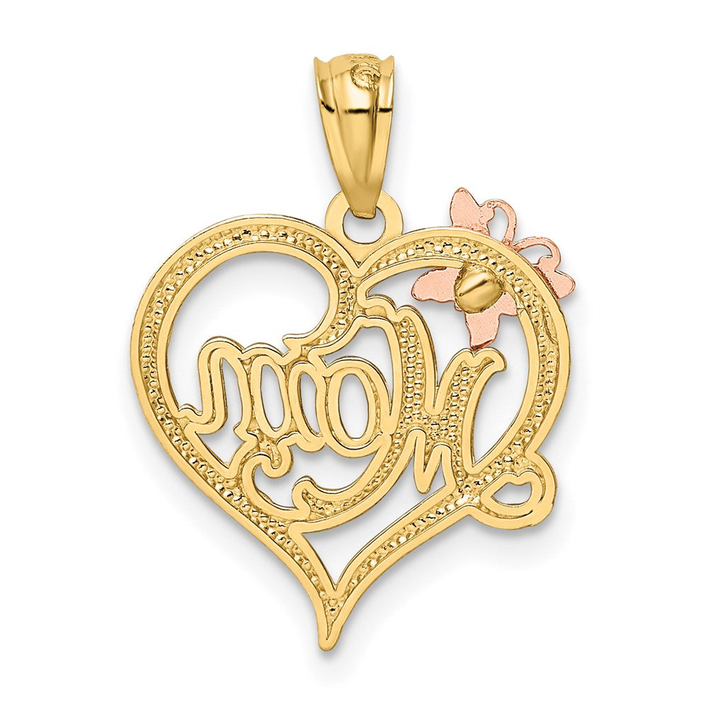 Million Charms 14K Two-Tone, Rhodium-plated Mom Heart Pendant