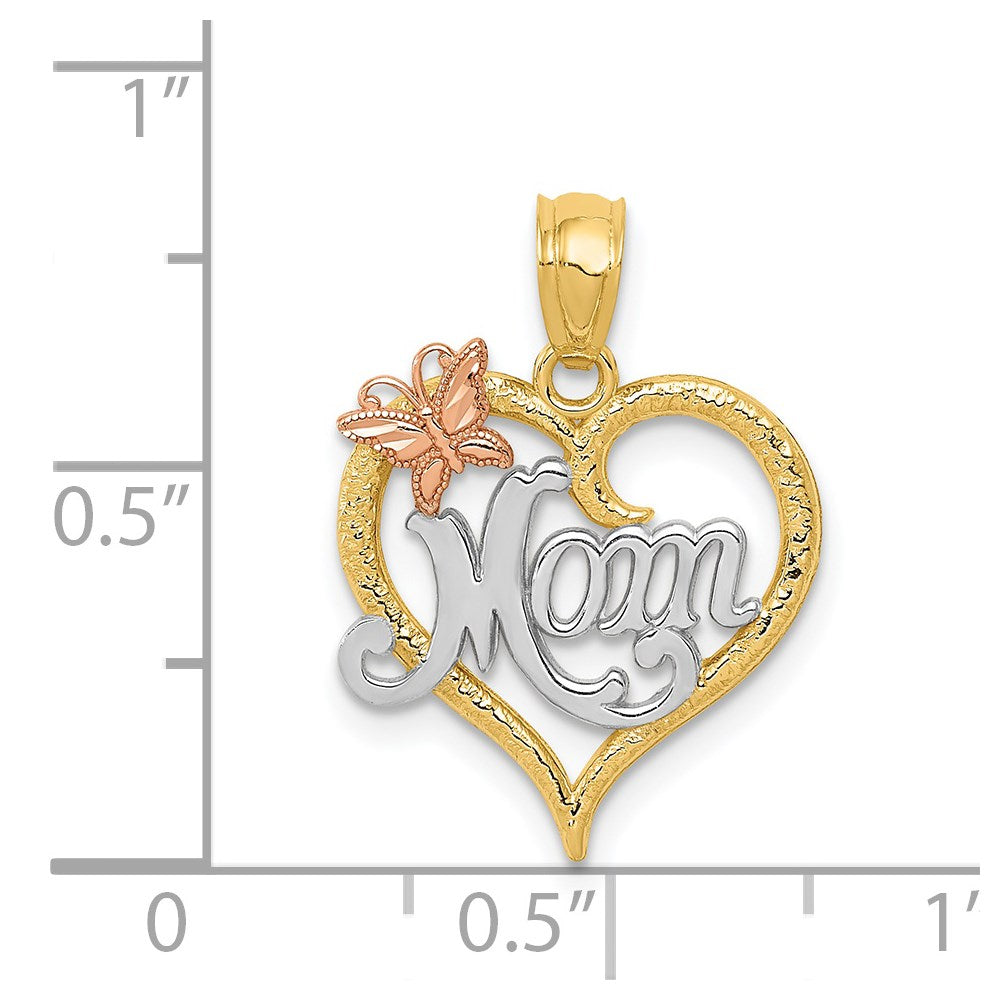 Million Charms 14K Two-Tone, Rhodium-plated Mom Heart Pendant