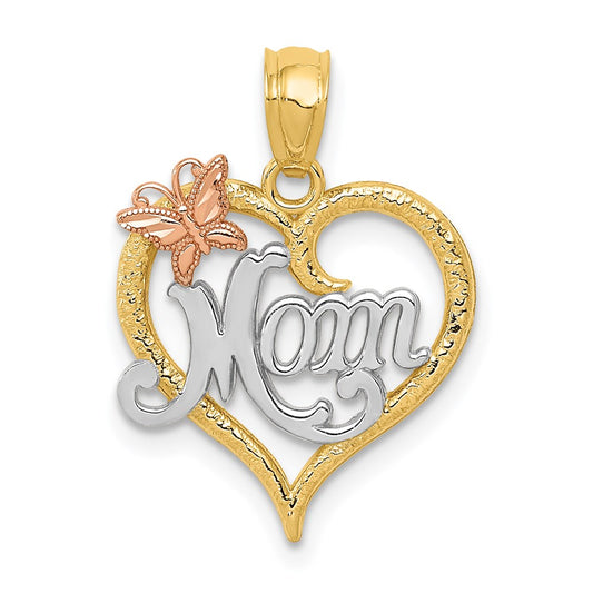 Million Charms 14K Two-Tone, Rhodium-plated Mom Heart Pendant