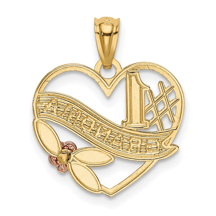 Million Charms 14K Two-Tone, Rhodium-plated #1 Grandma Heart Pendant