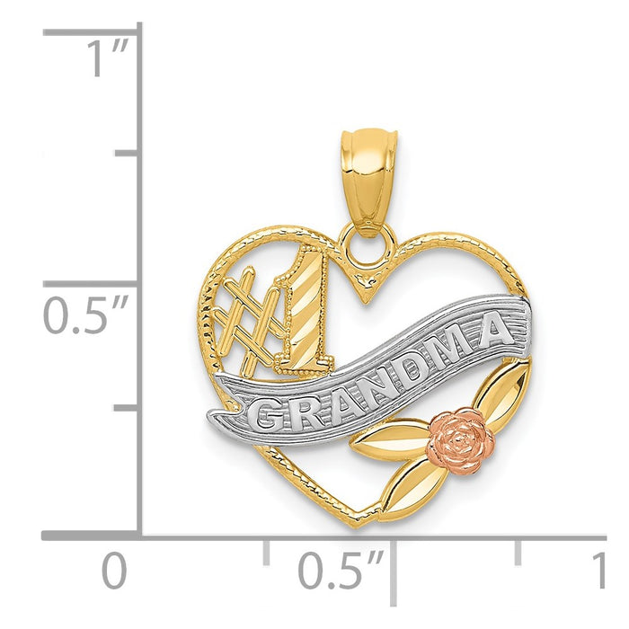 Million Charms 14K Two-Tone, Rhodium-plated #1 Grandma Heart Pendant