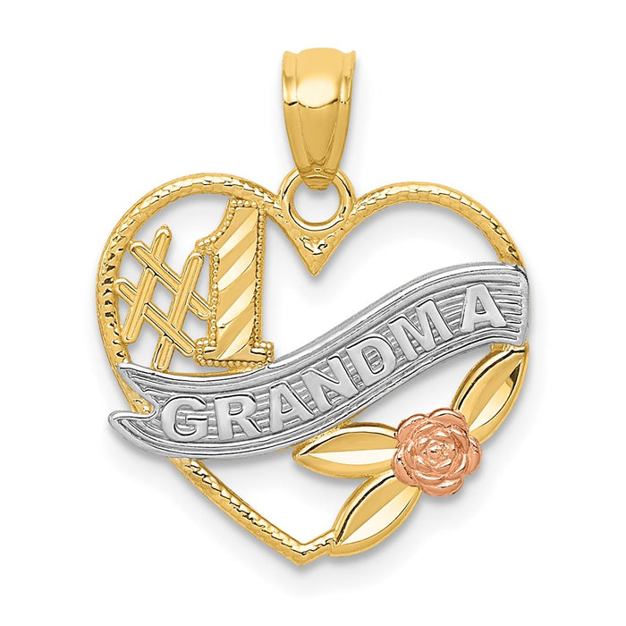 Million Charms 14K Two-Tone, Rhodium-plated #1 Grandma Heart Pendant