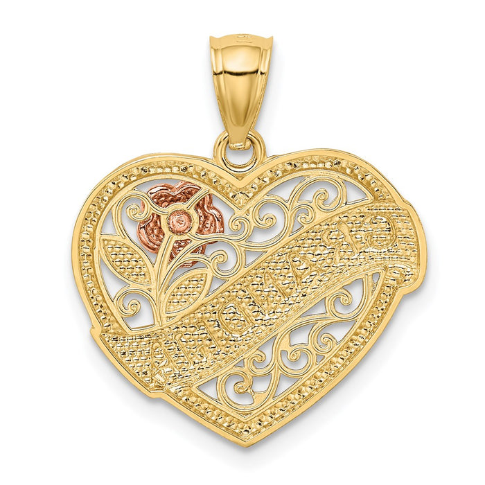 Million Charms 14K Two-Tone, Rhodium-plated Grandma Heart Pendant