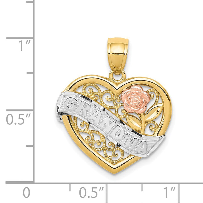 Million Charms 14K Two-Tone, Rhodium-plated Grandma Heart Pendant