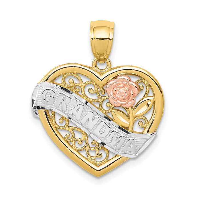 Million Charms 14K Two-Tone, Rhodium-plated Grandma Heart Pendant