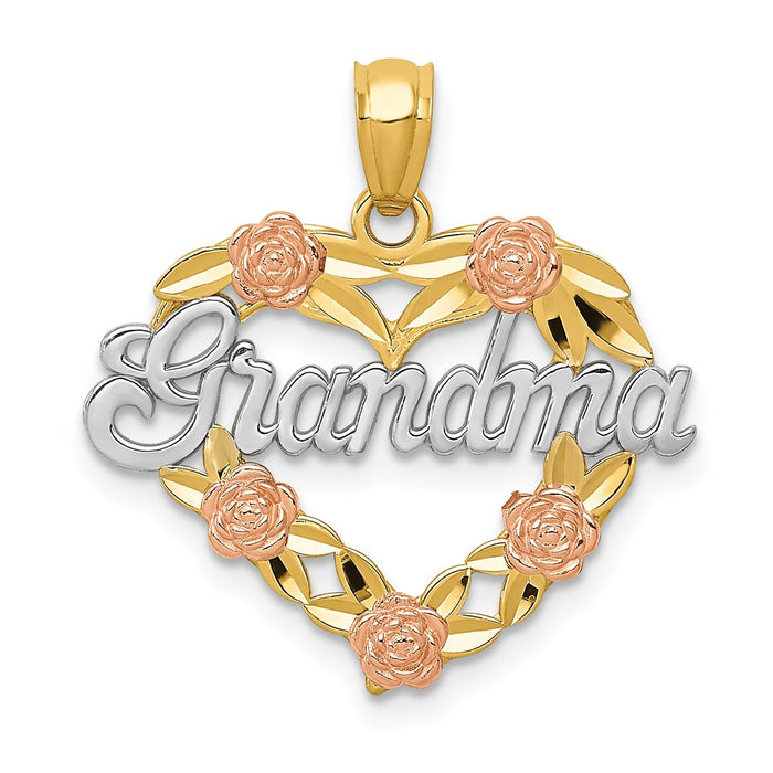 Million Charms 14K Two-Tone, Rhodium-plated Grandma Heart Pendant