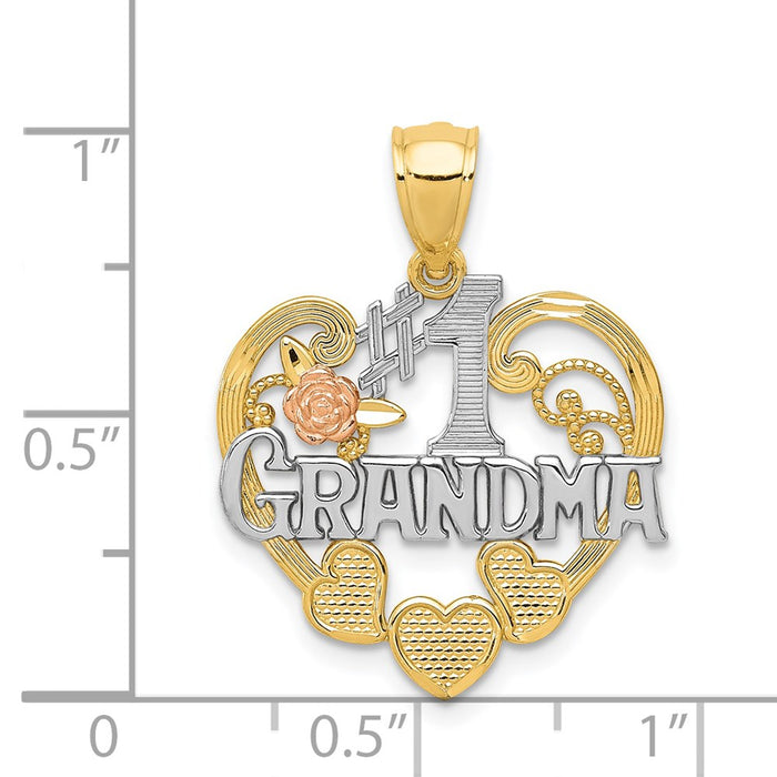 Million Charms 14K Two-Tone, Rhodium-plated #1 Grandma Heart Pendant