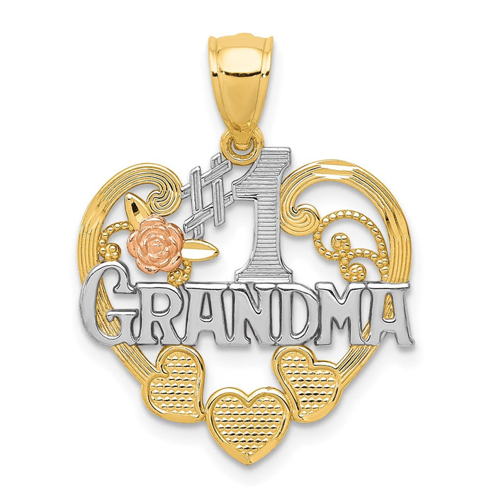 Million Charms 14K Two-Tone, Rhodium-plated #1 Grandma Heart Pendant