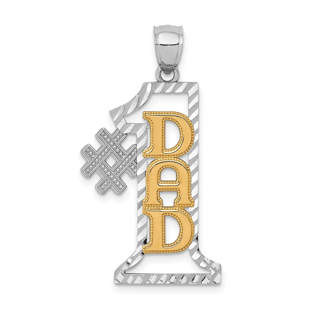 Million Charms 14K Two-Tone #1 Dad Diamond-Cut Pendant