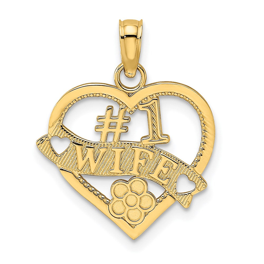 Million Charms 14K Yellow Gold Themed #1 Wife Heart Charm