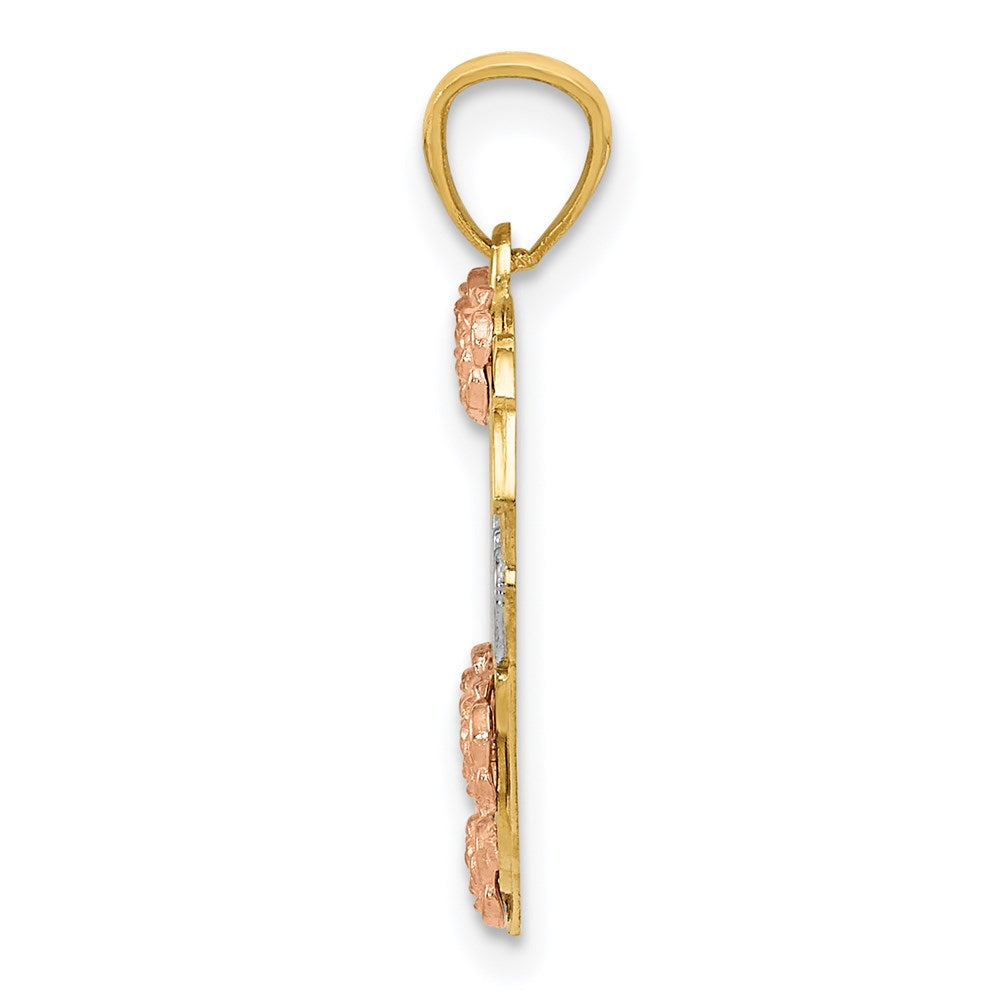 Million Charms 14K Two-Tone, Rhodium-plated Sister Heart Pendant