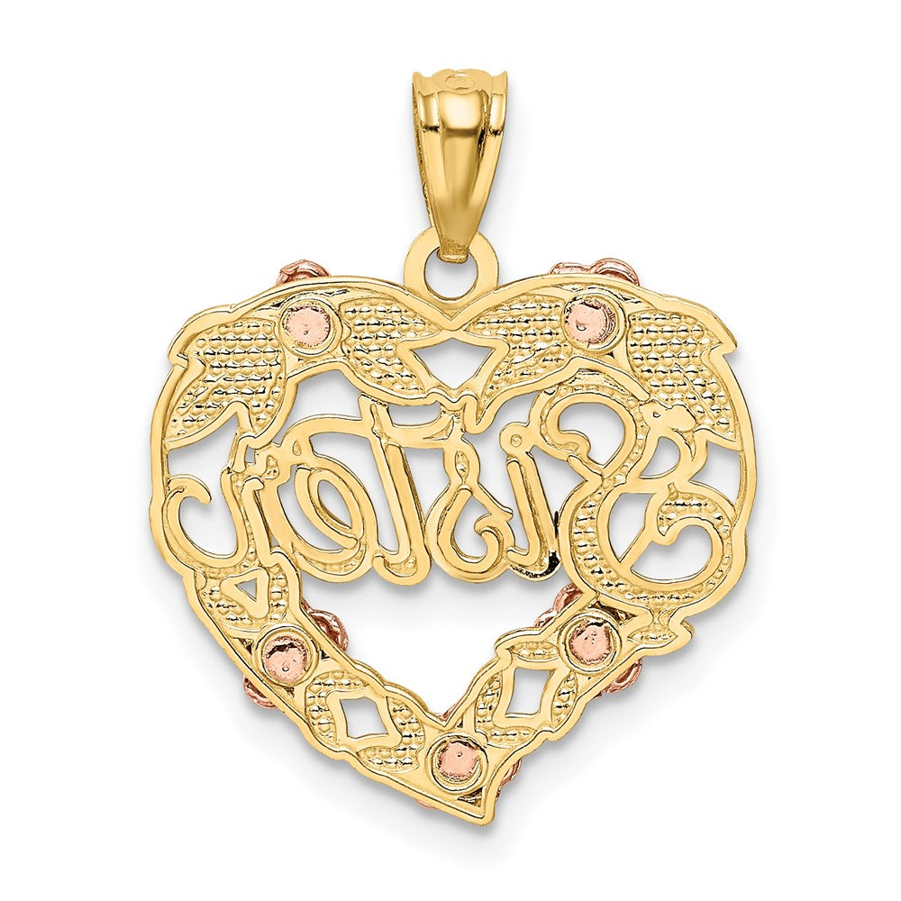 Million Charms 14K Two-Tone, Rhodium-plated Sister Heart Pendant