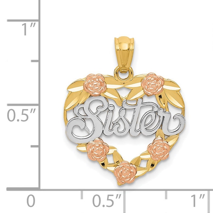 Million Charms 14K Two-Tone, Rhodium-plated Sister Heart Pendant