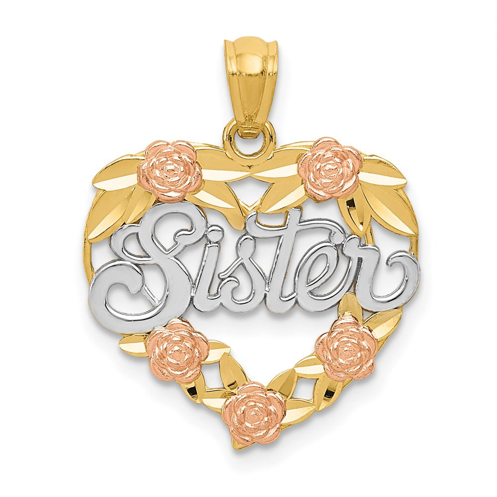 Million Charms 14K Two-Tone, Rhodium-plated Sister Heart Pendant
