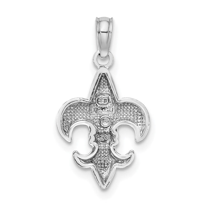 Million Charms 14K White Gold Themed 2-D Small Fleur-De-Lis Charm