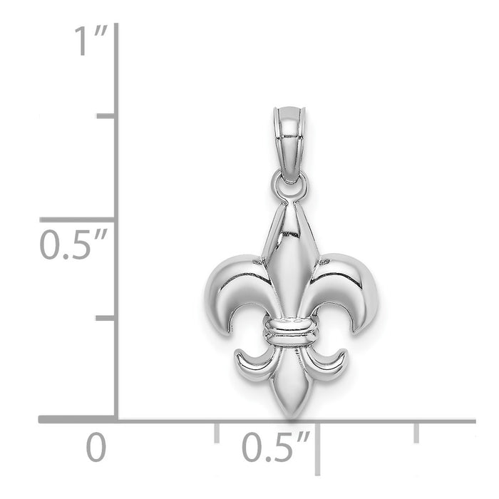 Million Charms 14K White Gold Themed 2-D Small Fleur-De-Lis Charm