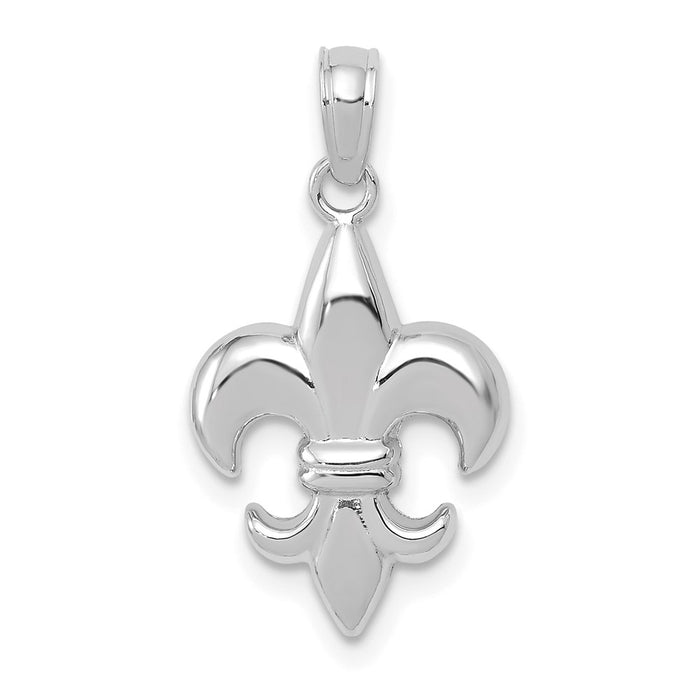 Million Charms 14K White Gold Themed 2-D Small Fleur-De-Lis Charm