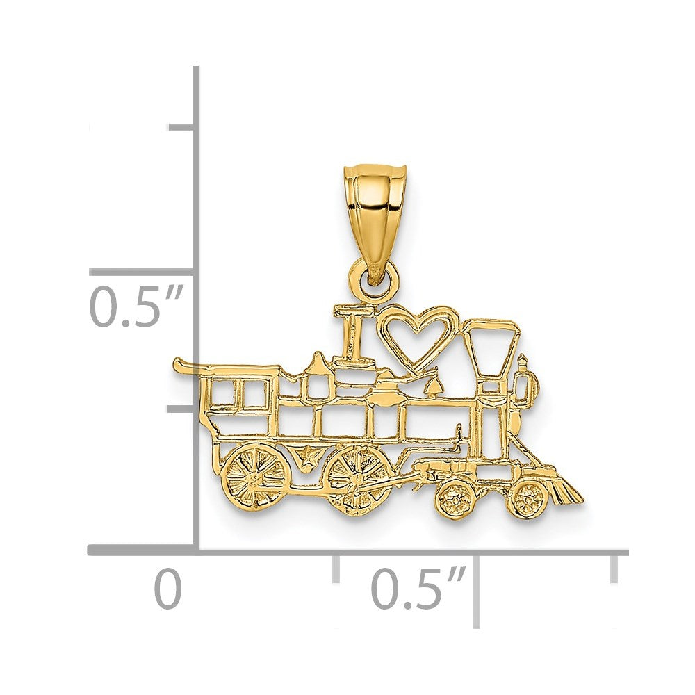 Million Charms 14K Yellow Gold Themed I Love Train Charm