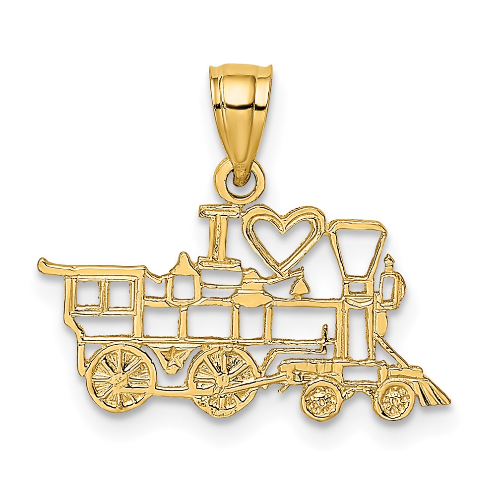 Million Charms 14K Yellow Gold Themed I Love Train Charm