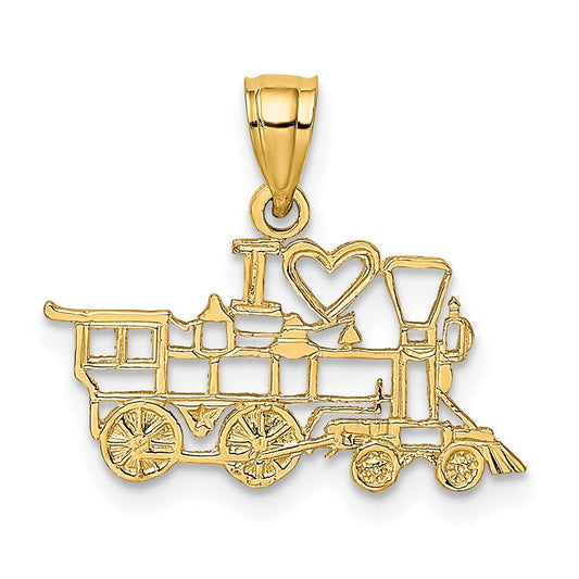 Million Charms 14K Yellow Gold Themed I Love Train Charm