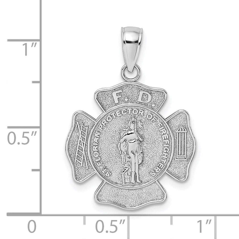 Million Charms 14K White Gold Themed F.D. Religious Saint Florian Medal Fired Dept. Charm