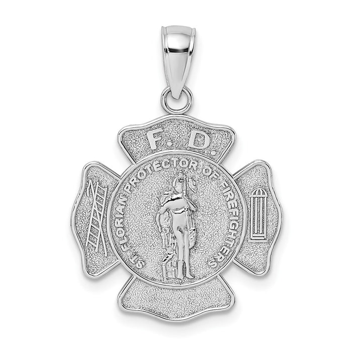 Million Charms 14K White Gold Themed F.D. Religious Saint Florian Medal Fired Dept. Charm