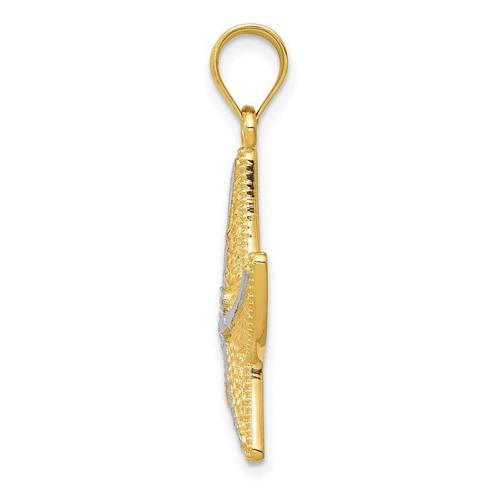 Million Charms 14K Yellow Gold Themed With Rhodium-plated Diamond-Cut Nautical Starfish Pendant