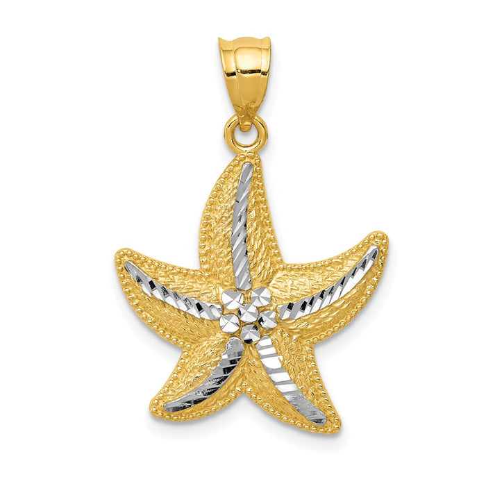 Million Charms 14K Yellow Gold Themed With Rhodium-plated Diamond-Cut Nautical Starfish Pendant