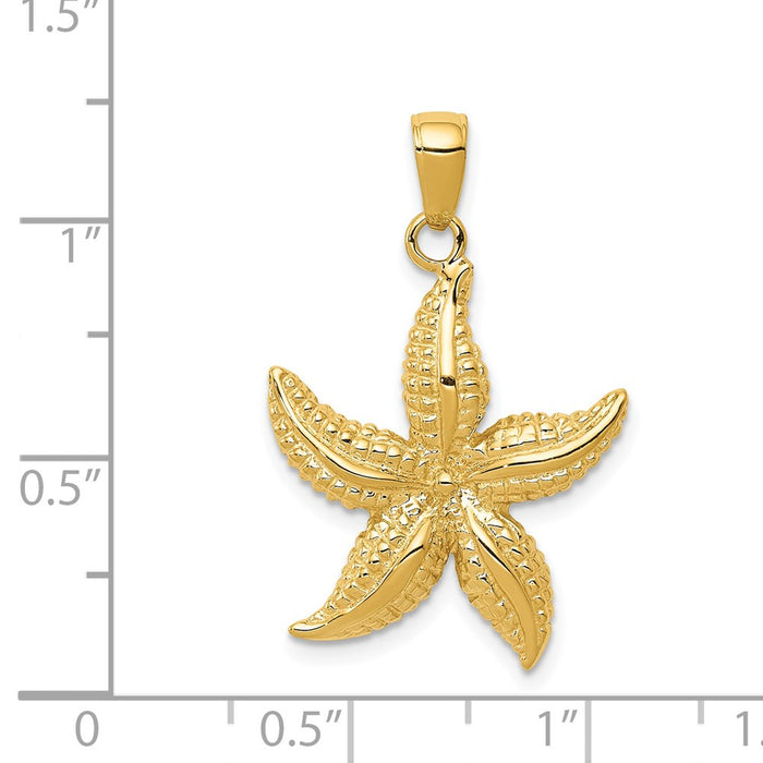 Million Charms 14K Yellow Gold Themed Textured Nautical Starfish Pendant