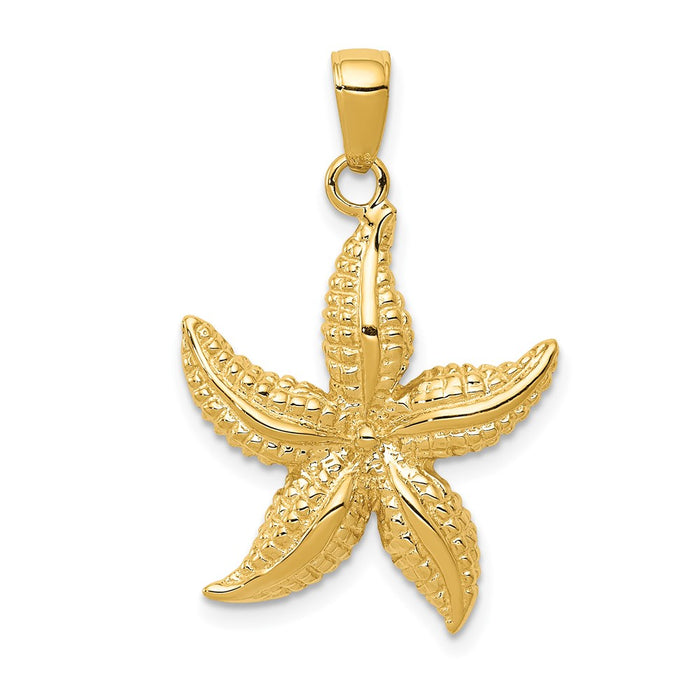 Million Charms 14K Yellow Gold Themed Textured Nautical Starfish Pendant