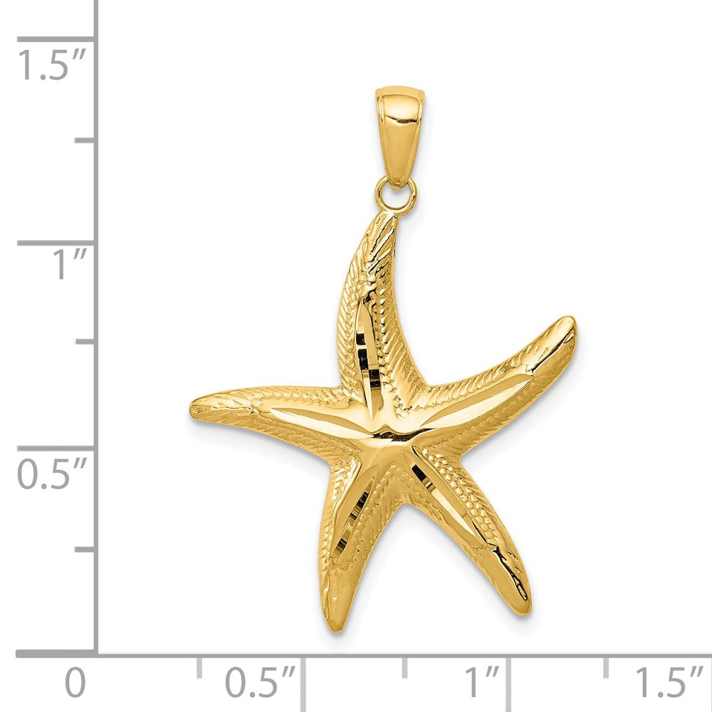 Million Charms 14K Yellow Gold Themed Diamond-Cut Nautical Starfish Pendant