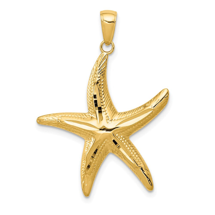 Million Charms 14K Yellow Gold Themed Diamond-Cut Nautical Starfish Pendant