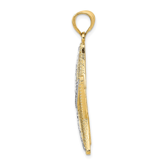 Million Charms 14K Yellow Gold Themed, Rhodium-plated Diamond-Cut Textured Nautical Starfish Pendant