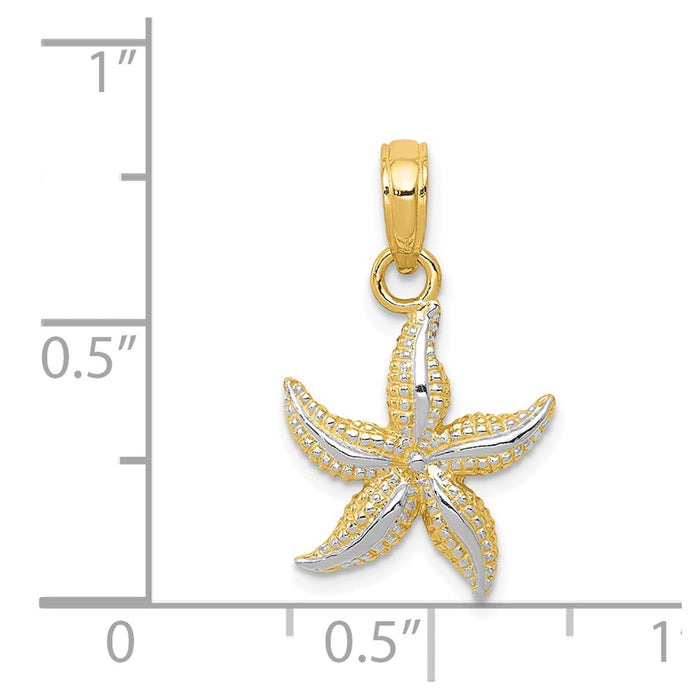 Million Charms 14K Yellow Gold Themed, Rhodium-plated Nautical Starfish Pendant