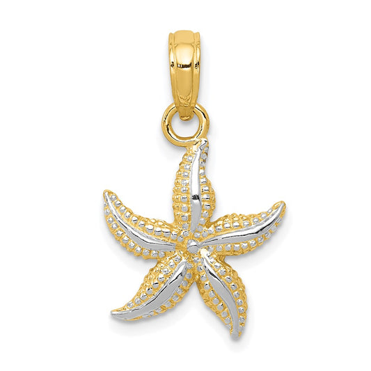 Million Charms 14K Yellow Gold Themed, Rhodium-plated Nautical Starfish Pendant