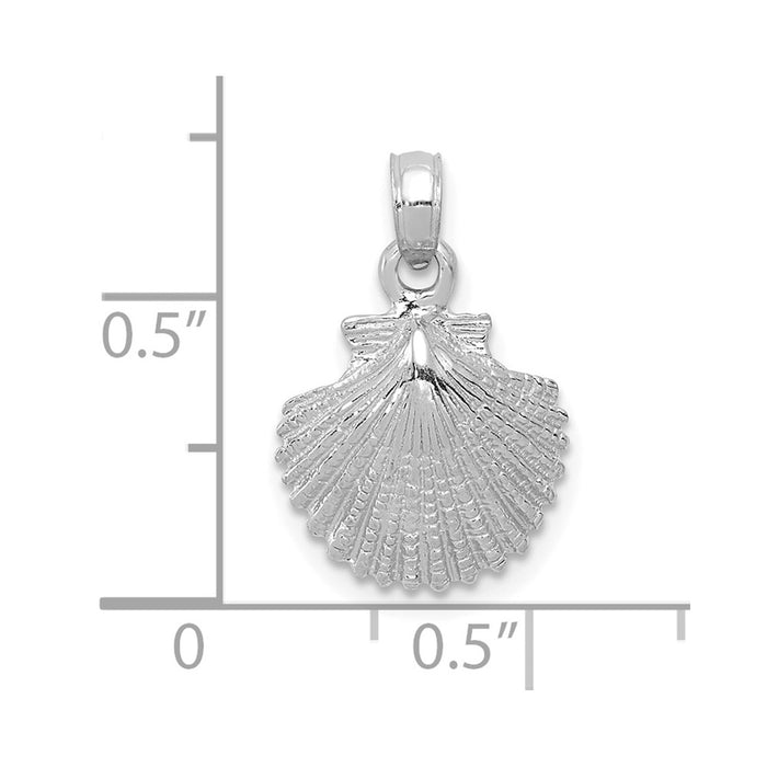 Million Charms 14K White Gold Themed Scallop Shell Pendant