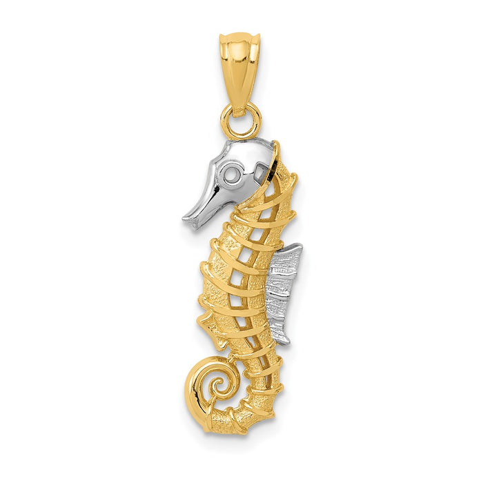 Million Charms 14K Yellow Gold Themed With Rhodium-plated Nautical Seahorse Pendant