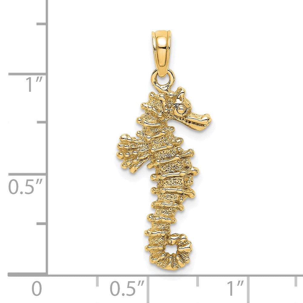 Million Charms 14K Yellow Gold Themed 3D Nautical Seahorse Pendant