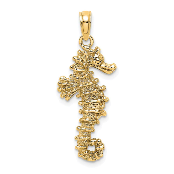 Million Charms 14K Yellow Gold Themed 3D Nautical Seahorse Pendant