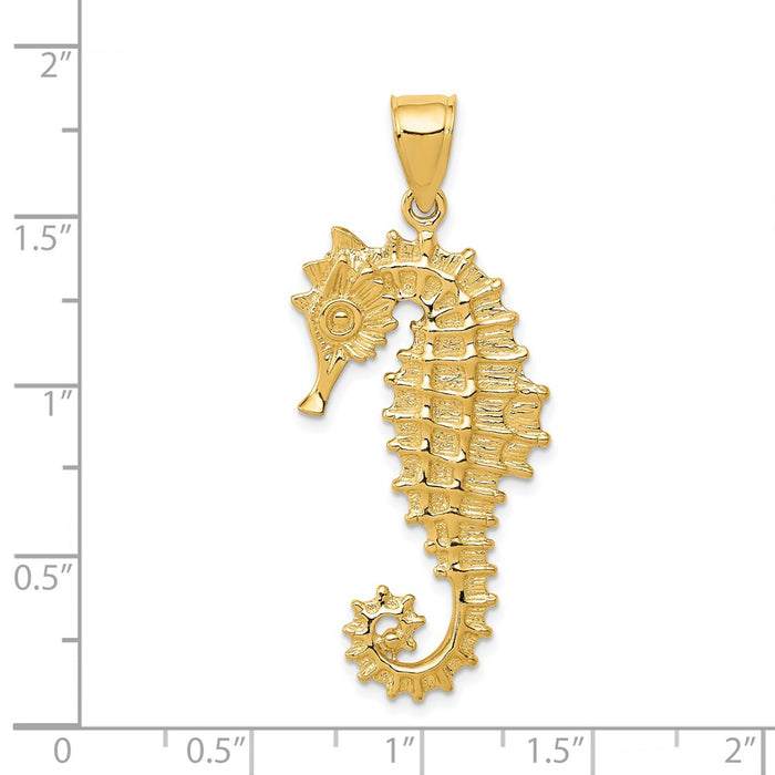 Million Charms 14K Yellow Gold Themed 3D Nautical Seahorse Pendant