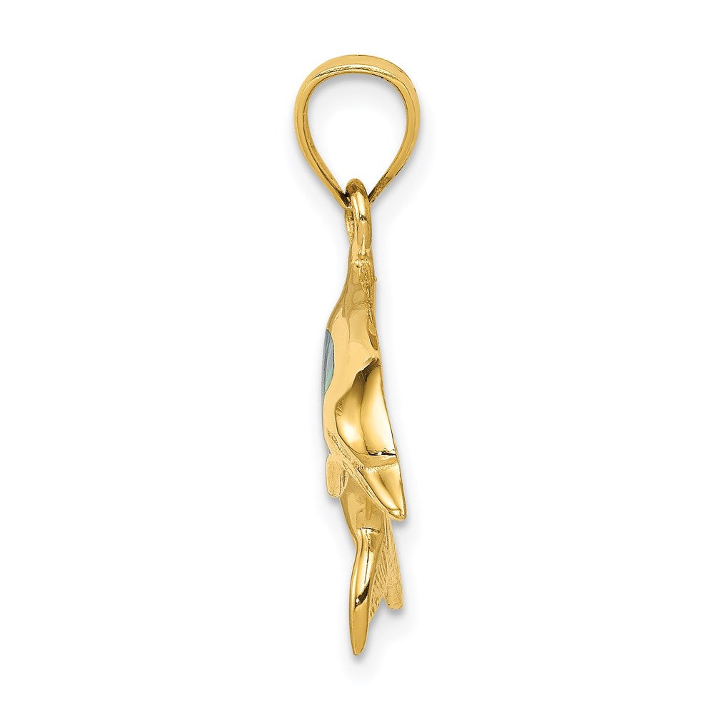 Million Charms 14K Yellow Gold Themed Imitation Opal Dolphin Pendant