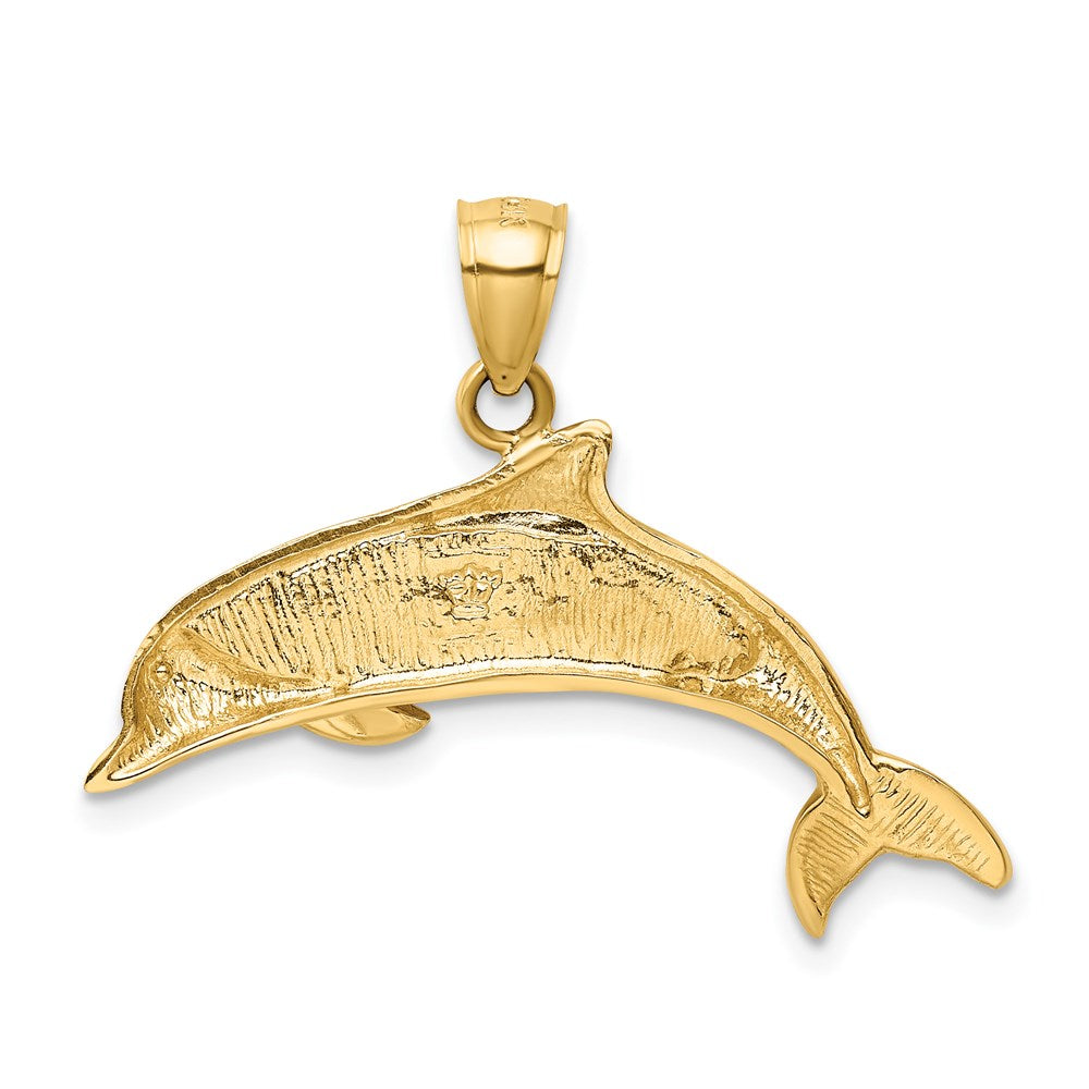 Million Charms 14K Yellow Gold Themed Imitation Opal Dolphin Pendant