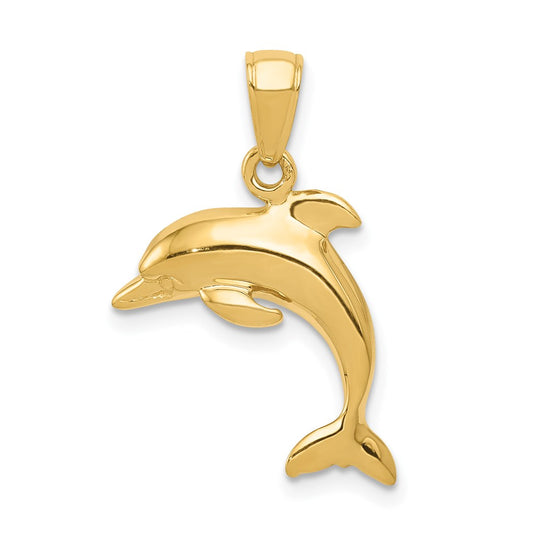 Million Charms 14K Yellow Gold Themed Jumping Dolphin Pendant