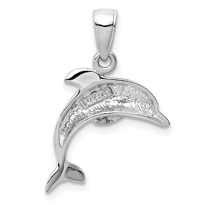 Million Charms 14K White Gold Themed Jumping Dolphin Pendant