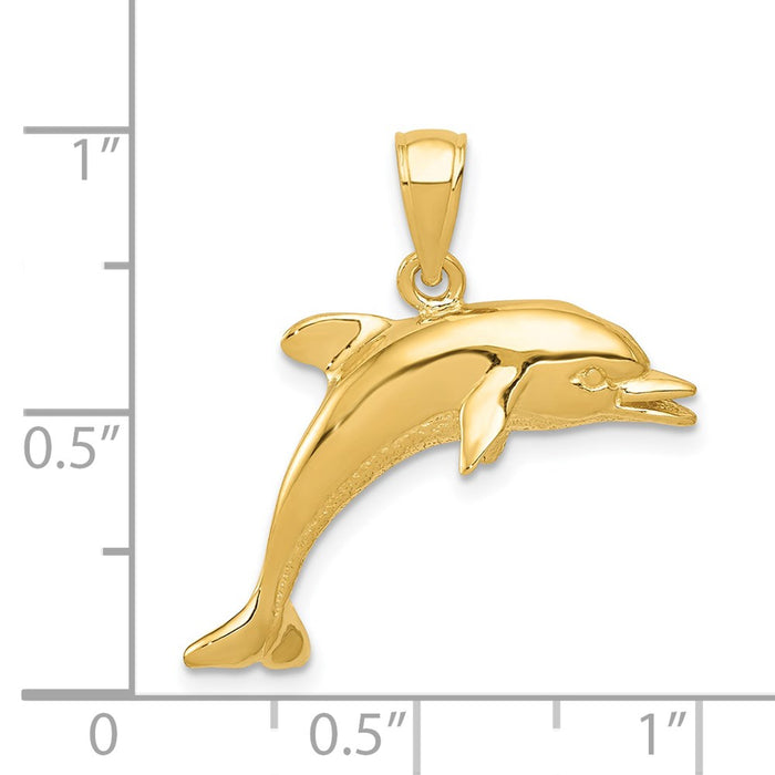 Million Charms 14K Yellow Gold Themed Jumping Dolphin Pendant