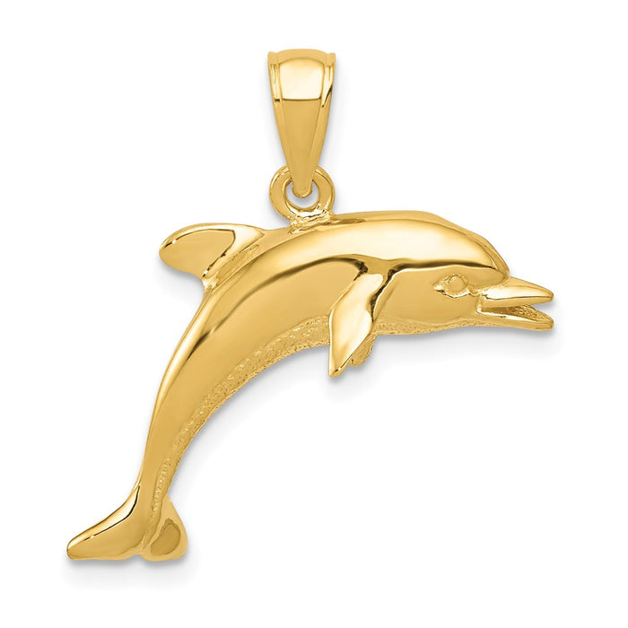 Million Charms 14K Yellow Gold Themed Jumping Dolphin Pendant