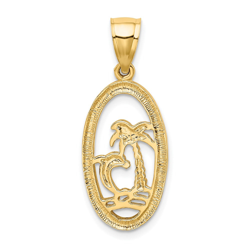 Million Charms 14K Yellow Gold Themed Dolphin, Palm Tree Pendant