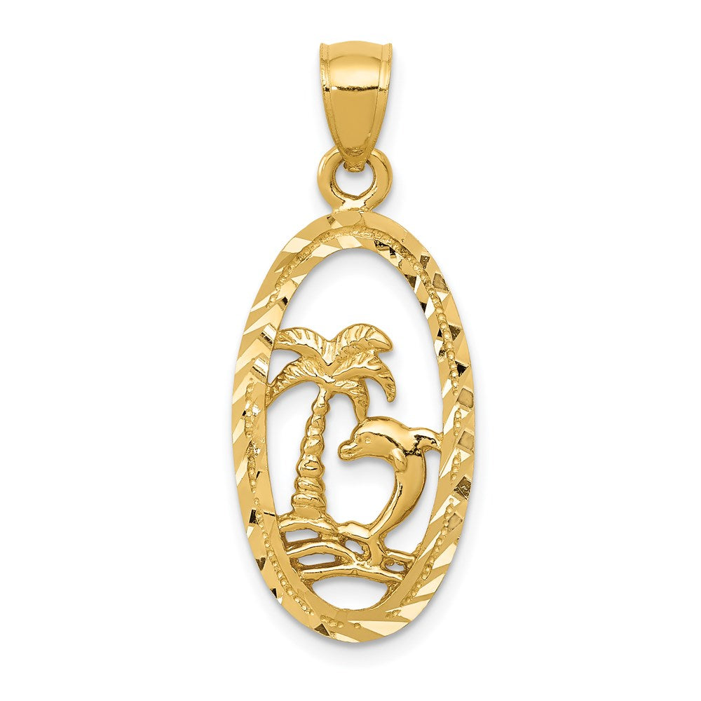 Million Charms 14K Yellow Gold Themed Dolphin, Palm Tree Pendant