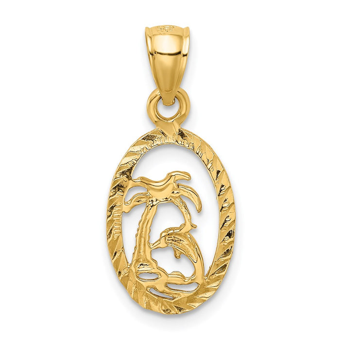 Million Charms 14K Yellow Gold Themed Dolphin, Palm Tree Pendant
