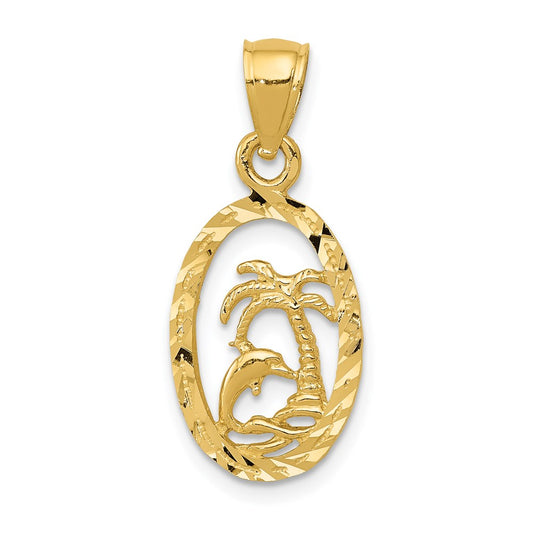 Million Charms 14K Yellow Gold Themed Dolphin, Palm Tree Pendant